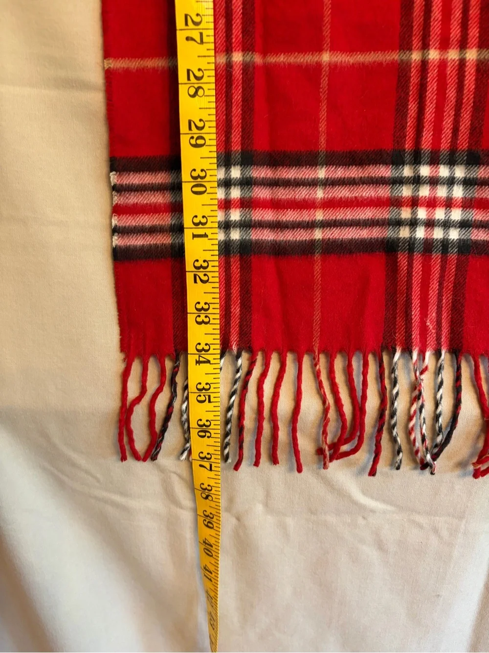 V. FRAAS Red and Black Plaid Fringe Scarf 